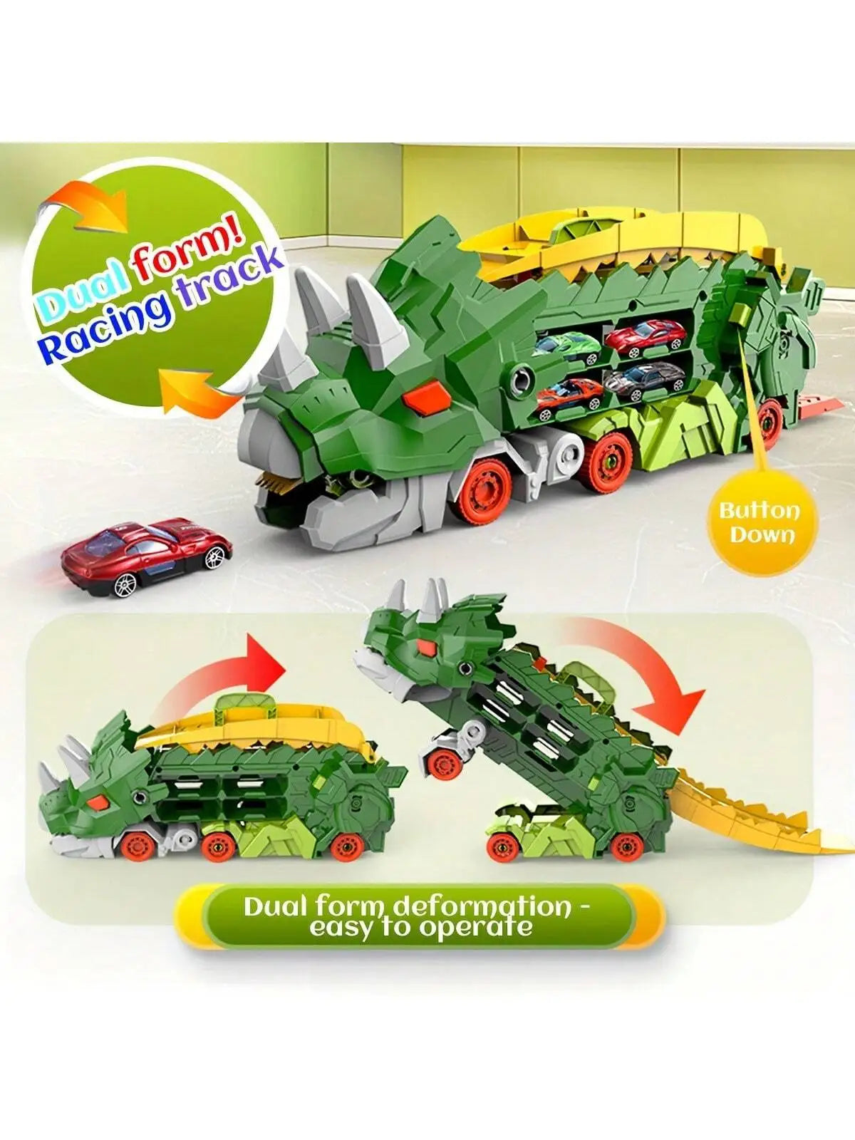 Składany transport dinosaurów z 2 samochodami