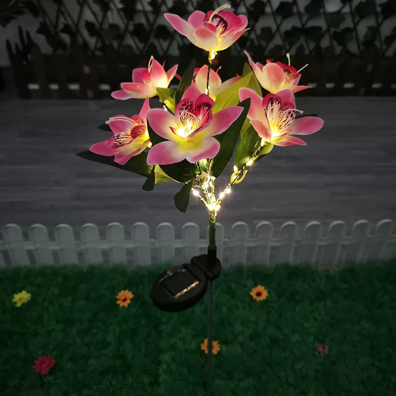 Solarna Lampa Ogrodowa LED – Kwiaty Orchidei 7 Głów | Dekoracyjne Oświetlenie Ogrodu