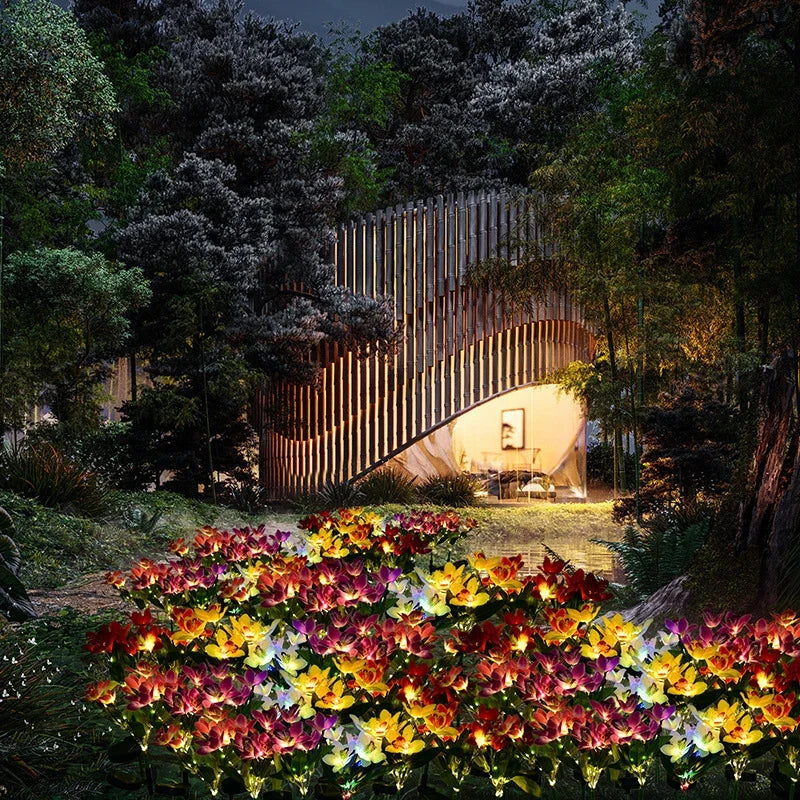 Solarna Lampa Ogrodowa LED – Kwiaty Orchidei 7 Głów | Dekoracyjne Oświetlenie Ogrodu
