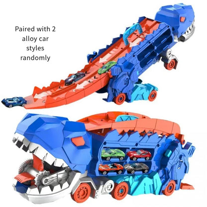 Składany transport dinosaurów z 2 samochodami
