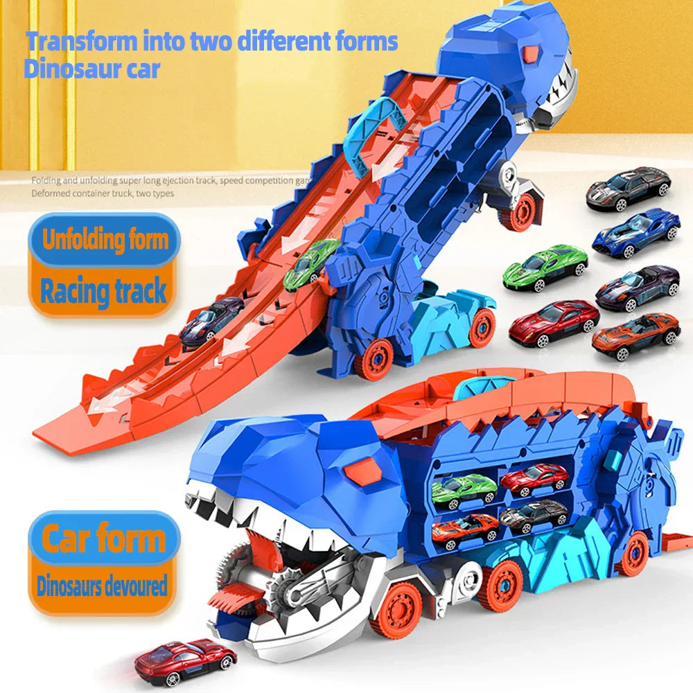 Składany transport dinosaurów z 2 samochodami